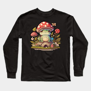 Cottagecore aesthetic cute frog on Mushroom Long Sleeve T-Shirt